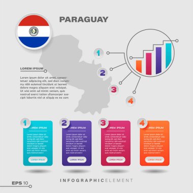 4 adım bilgi grafiği tasarım elemanı. Paraguay bayrağıyla bilgi sunmak için