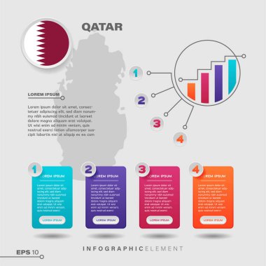 4 adım bilgi grafiği tasarım elemanı. Katar bayrağıyla bilgi sunmak için