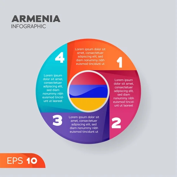 Infographic of minimal circle shape with 4 colorful steps, with Armenia flag. Workflow process layout chart. Modern vector illustration for corporate or corporate business projects and presentations
