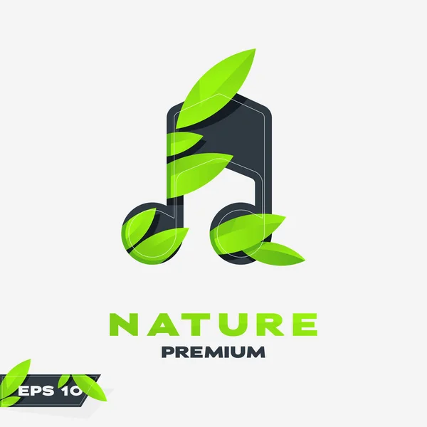 Music Note Green Leaves Nature Concept Flat Design Vector Illustration — Vetor de Stock