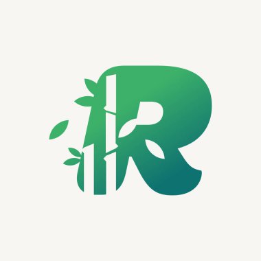 Letter R logo icon with green bamboo. Eco friendly, natural, organic and bio symbol. Vector illustration.