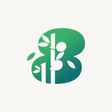 Number 8 logo icon with bamboo leaf. Nature and environment logotype concept.
