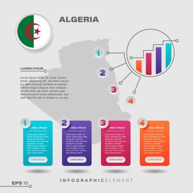 4 step infographic chart design element. To present information with the Algeria flag