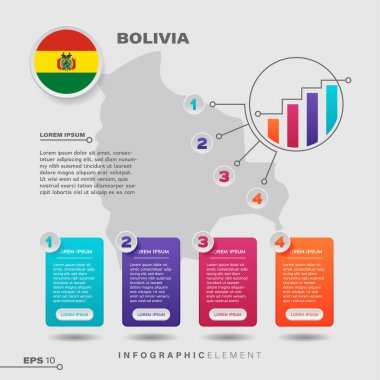 4 step infographic chart design element. To present information with the Bolivia flag