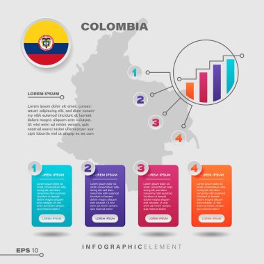 4 step infographic chart design element. To present information with the Colombia flag