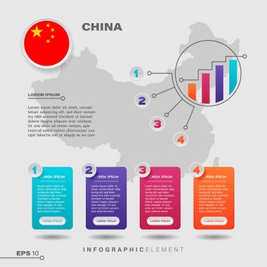 4 step infographic chart design element. To present information with the China flag