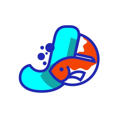 Letter J with fish logo. Fish icon. Seafood logotype