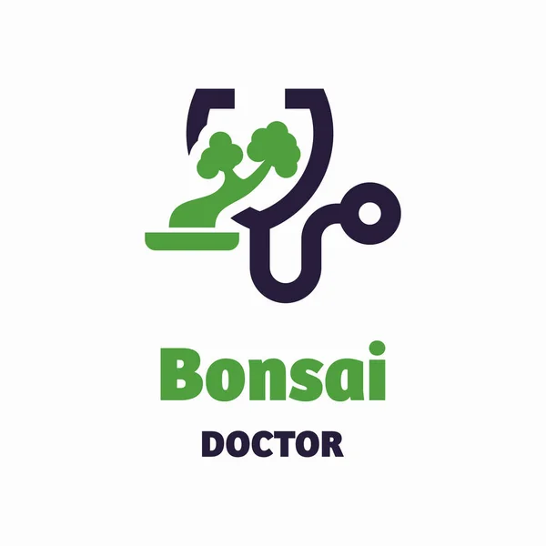 Bonsai Läkare Logotyp Koncept Design Vektor Illustration Vit Bakgrund — Stock vektor