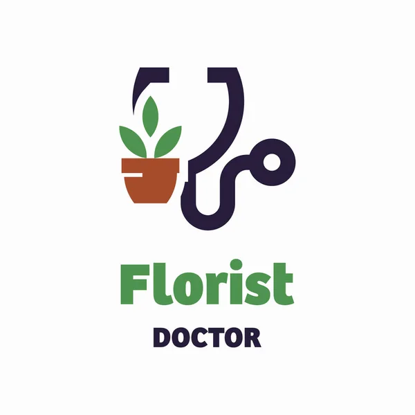 Floristläkare Logotyp Koncept Design Vektor Illustration Vit Bakgrund — Stock vektor