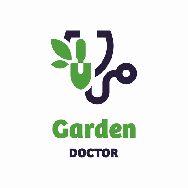 Κήπος Γιατρός Σχεδιασμός Έννοια Λογότυπο Εικονογράφηση Διανύσματος Λευκό Φόντο — Διανυσματικό Αρχείο