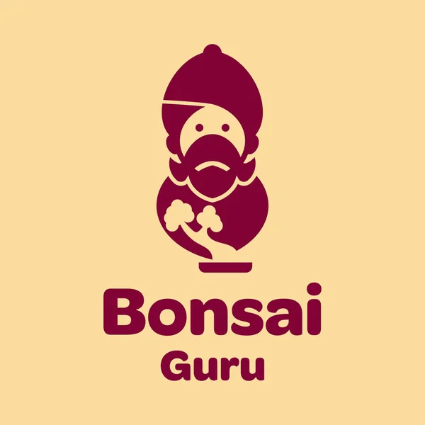 Ένας Δάσκαλος Γενειάδα Και Εικονίδιο Bonsai Στο Χέρι Κίτρινο Φόντο — Διανυσματικό Αρχείο