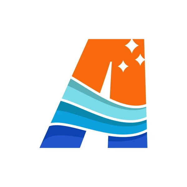 Alfabet Een Logo Ontwerp Vector Template Illustratie Met Golf — Stockvector