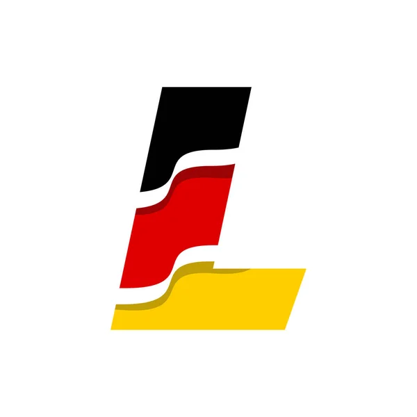 Buchstabe Zeichen Icon Design Vektor Illustration Deutscher Flaggenform Wellenstil — Stockvektor