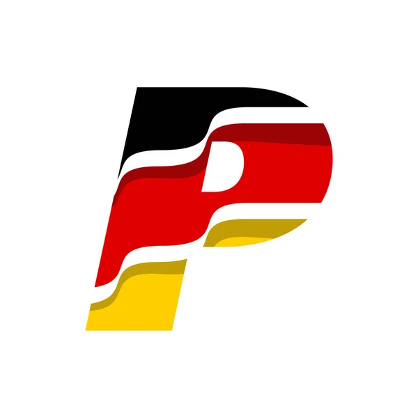 Buchstabe Zeichen Icon Design Vektor Illustration Deutscher Flaggenform Wellenstil — Stockvektor