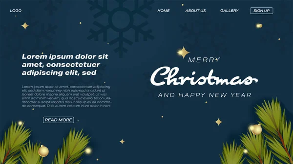 Joyeux Noël Web Landing Page Feuilles Pin — Image vectorielle