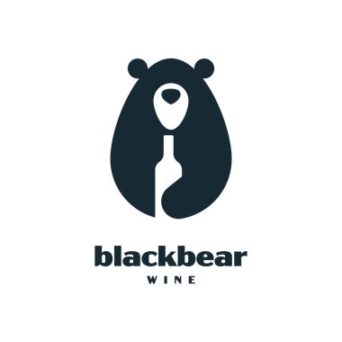 Black Bear Mimarı ve şarap şişesi logosu tasarımı vektör grafik simgesi çizimi yaratıcı fikir