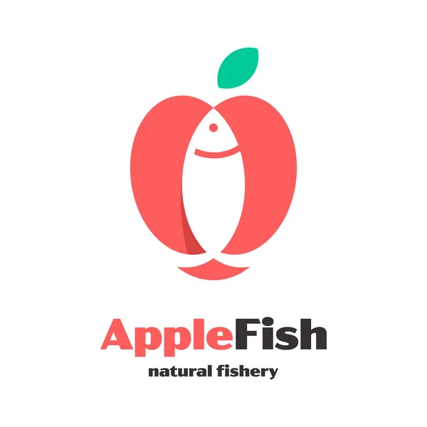 Ilustracja Logo Projekt Koncepcja Jabłko Rybami Ilustracja Wektora — Wektor stockowy