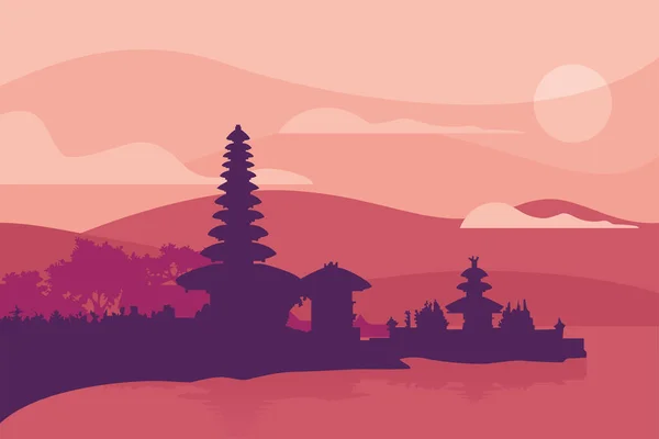 Bali Ikonischer Ort Pura Ulun Danu Bratan — Stockvektor