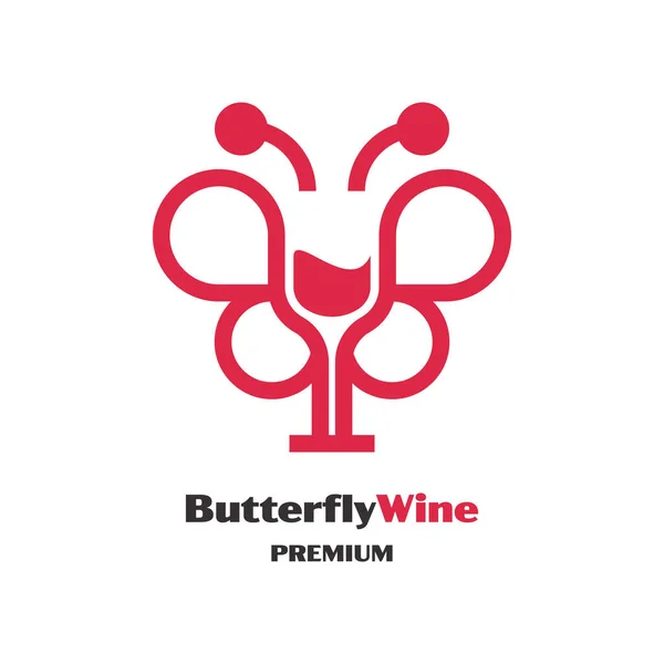 Borboleta Vidro Vinho Combinação Design Logotipo Duplo Significado —  Vetores de Stock