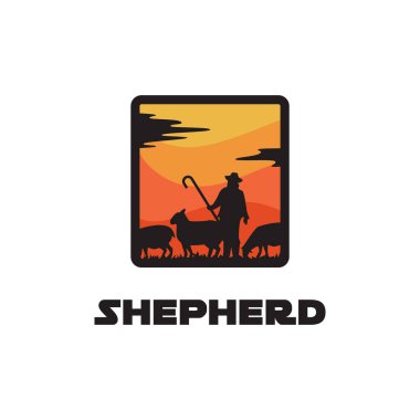 İlkbaharda koyunlu çoban Ufuk arkaplan yeşil çimen