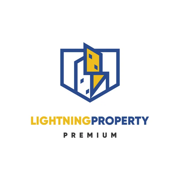 Lightning Logotyp Design Kombination Med Fastigheten Vektorillustration — Stock vektor