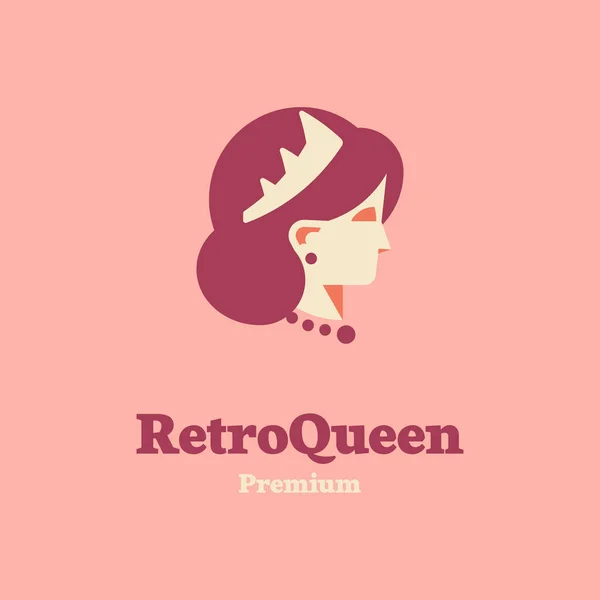Retro Rainha Retrato Logotipo Simples Logotipo Minimalista Moderno — Vetor de Stock