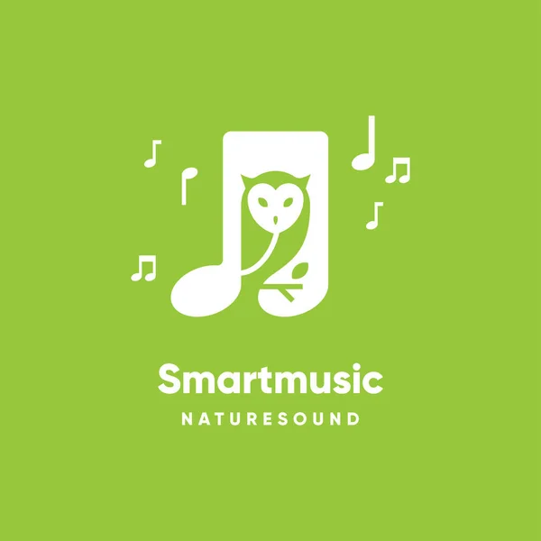 フクロウと音楽トーンスマートベクトルロゴデザインテンプレート 緑の音楽テンプレートのデザイン 自然音の概念 — ストックベクタ