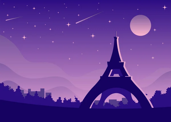 Parigi Francia Punti Riferimento Skyline Scena Notturna Luogo Famoso Viaggi — Vettoriale Stock