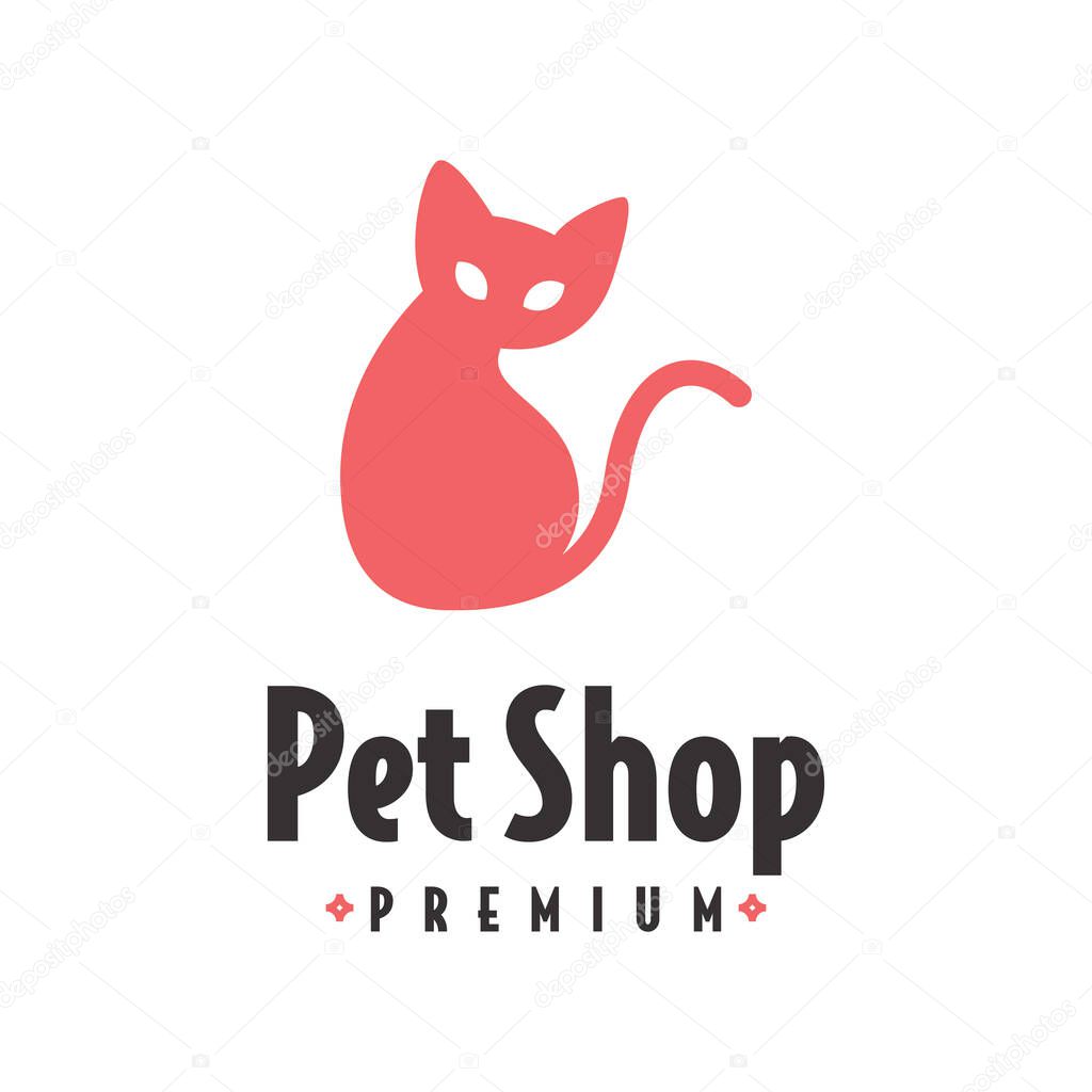 Pink cat pet shop logo, vector illustration