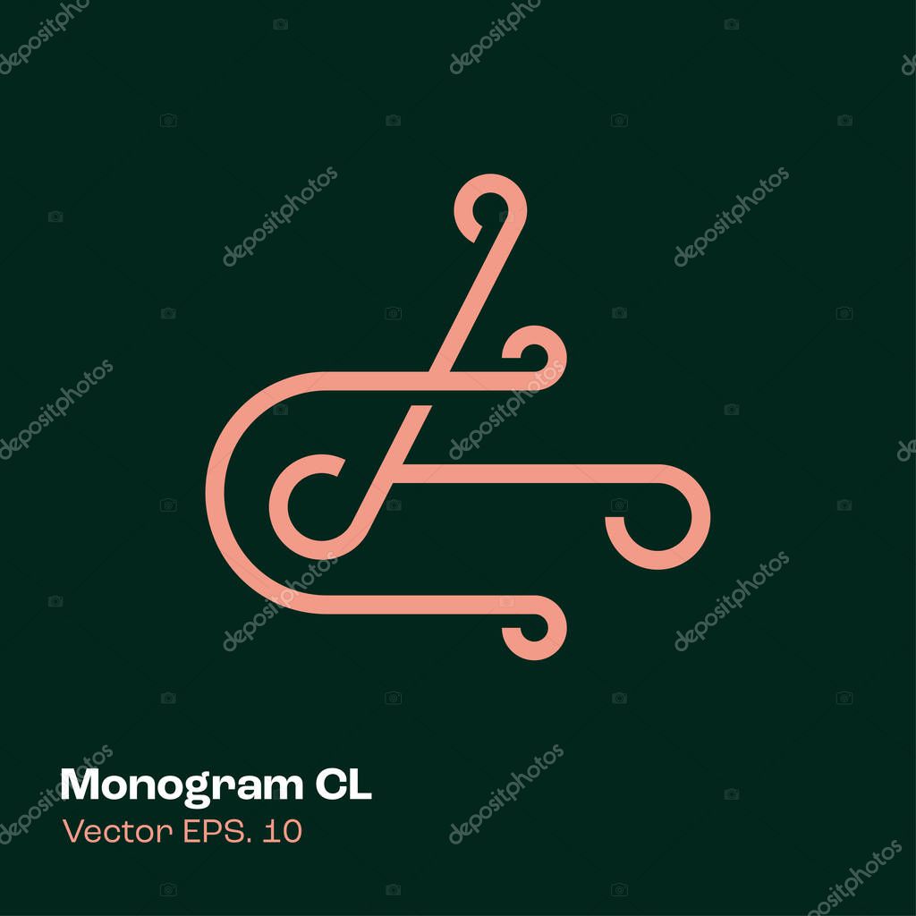 Monogram design CL logo template. Elegant line art icon. Business card. Vector illustration