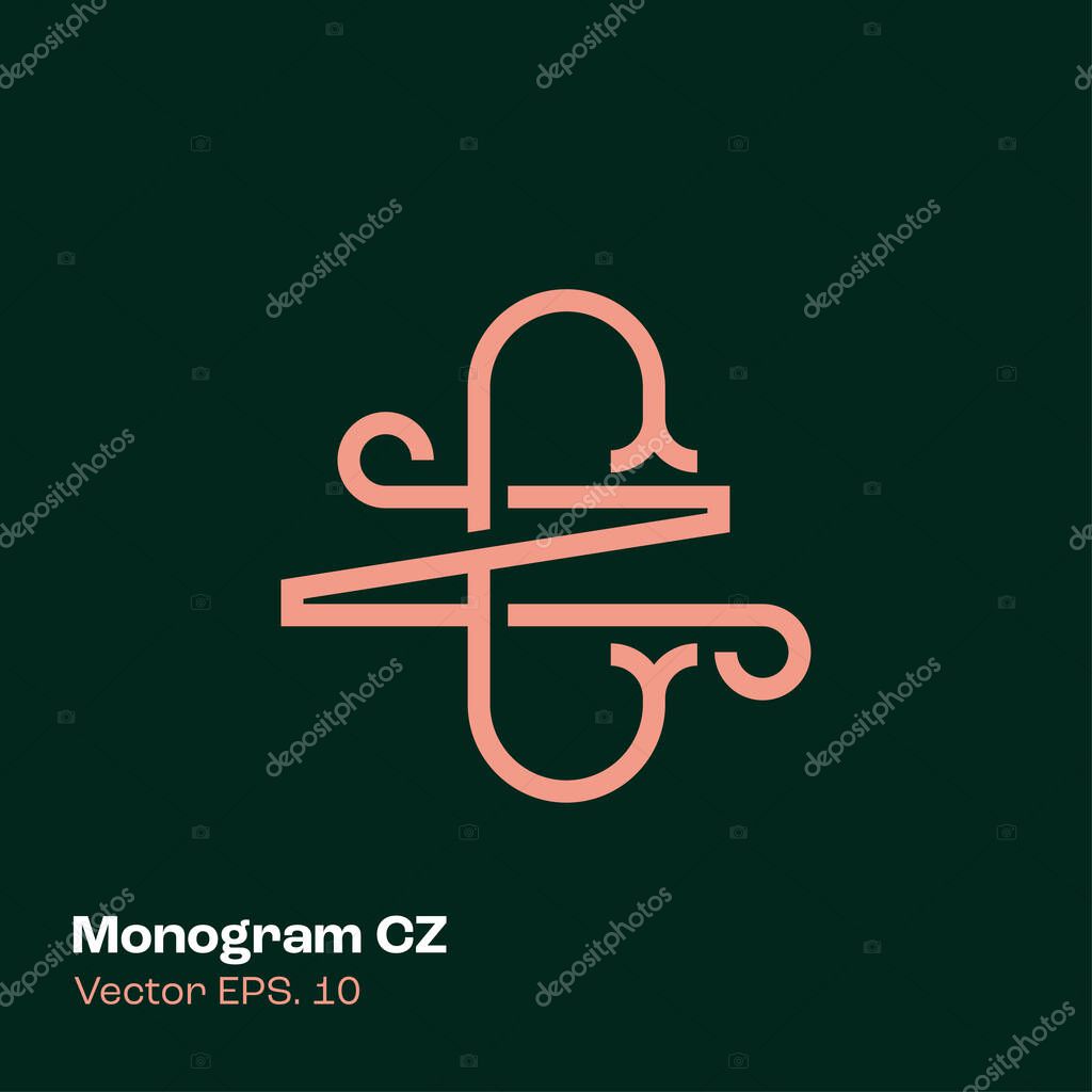 Monogram design CN logo template. Elegant line art icon. Business card. Vector illustration