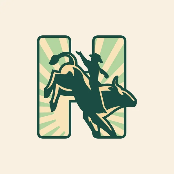 Rodeo Letra Logo Diseño Con Vaquero Montando Toro — Vector de stock