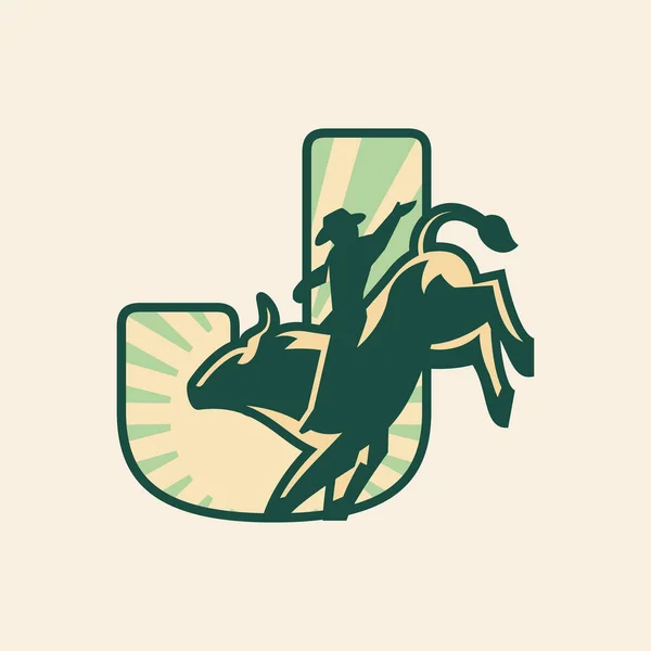 Rodeo Bokstav Logo Design Med Cowboy Rida Tjur — Stock vektor