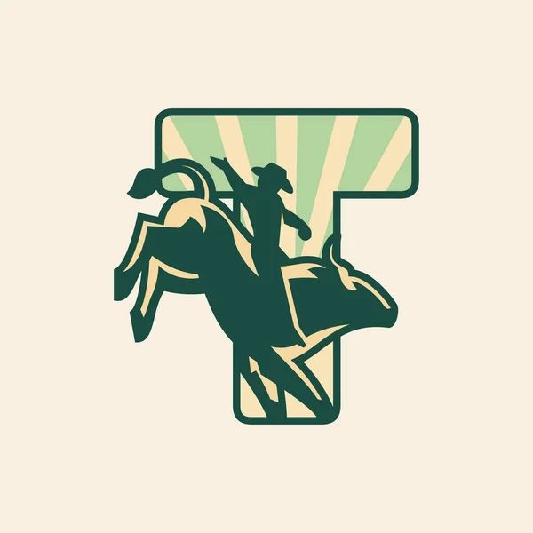 Rodeo Letter Logo Design Cowboy Riding Bull — Stock Vector