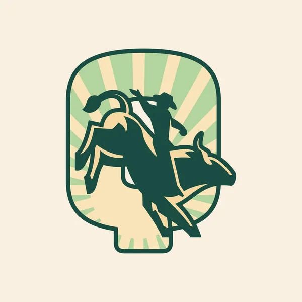 Rodeo Buchstabe Logo Design Mit Cowboy Der Einen Stier Reitet — Stockvektor
