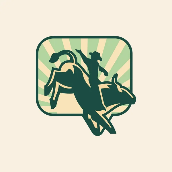 Chat Rodeo Logo Ilustración Vectorial Vaquero Montando Toro — Vector de stock