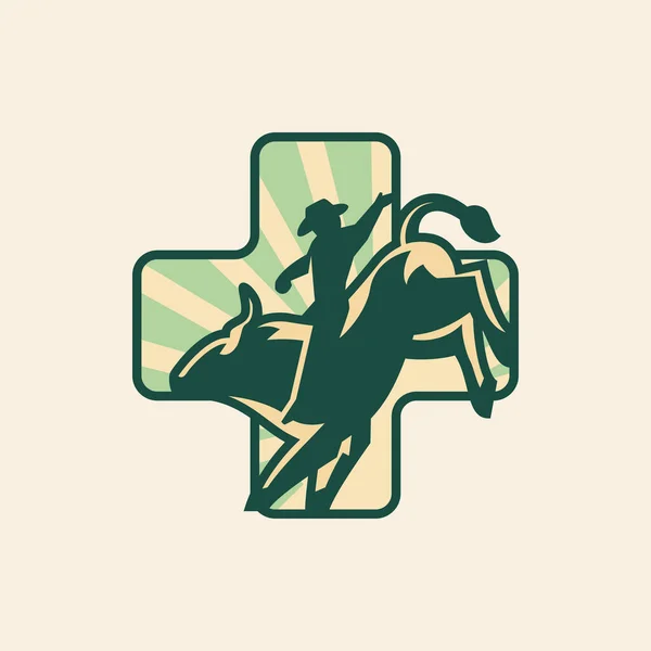 Healthy Rodeo Logo Vector Illustration Cowboy Riding Bull — Stock Vector