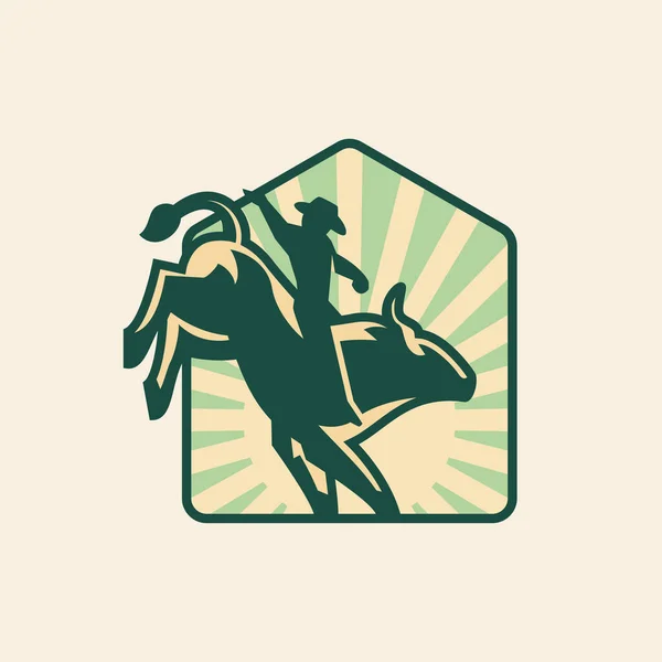 Inicio Logo Rodeo Ilustración Vectorial Vaquero Montando Toro — Archivo Imágenes Vectoriales