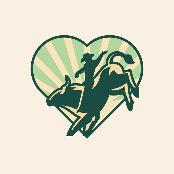 Logotipo Del Rodeo Ilustración Vectorial Vaquero Montando Toro — Vector de stock