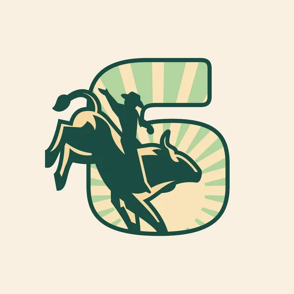 Rodeo Número Icono Diseño Con Vaquero Montando Toro Ilustración Vectorial — Vector de stock