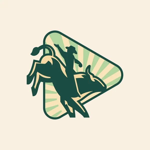 Modèle Logo Rodeo Cow Boy Chevauchant Taureau Illustration Vectorielle — Image vectorielle