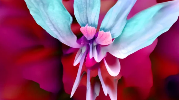 美しい赤ピンクの幾何学的な花の組成暗い背景に抽象的な液体 — ストック写真
