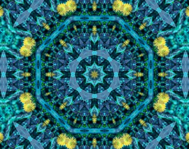 Soyut alev mandala çiçeği rengarenk, süslü çiçekli yuvarlak desen