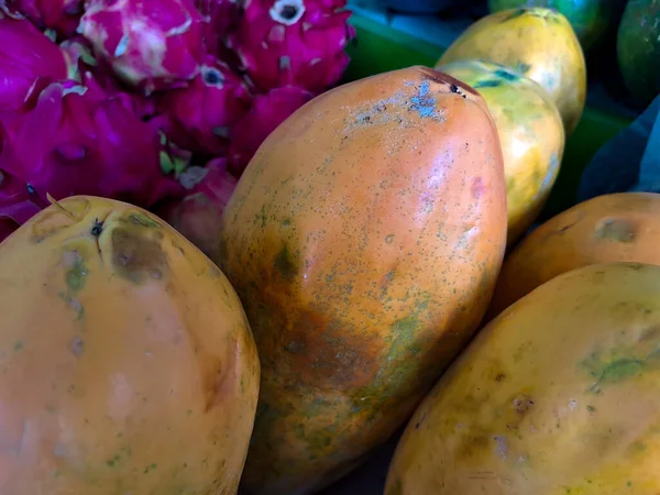 Bündel Süßer Orangefarbener Papayafrüchte Mehrere Große Süße Papayafrüchte Die Auf — Stockfoto