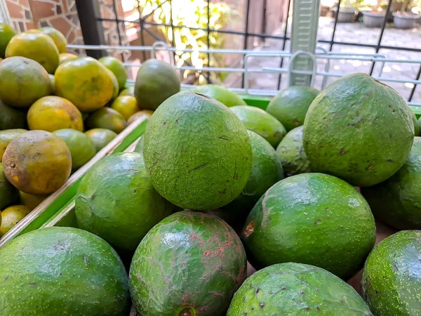 Bündel Grüner Avocados Auf Dem Örtlichen Obstmarkt Gesundes Und Köstliches — Stockfoto