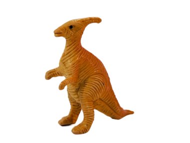 Dinozor Tyrannosaurus 'un plastik oyuncak kahverengi rengi beyaz arka planda izole edilmiş. Promosyon ürünlerini sergilemek için mükemmel