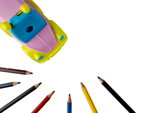 Bleistiftspitzer Modell Spielzeugauto Bunte Pastell — Stockfoto