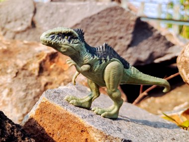 Bir Giganotosaurus oyuncağının fotoğrafı.