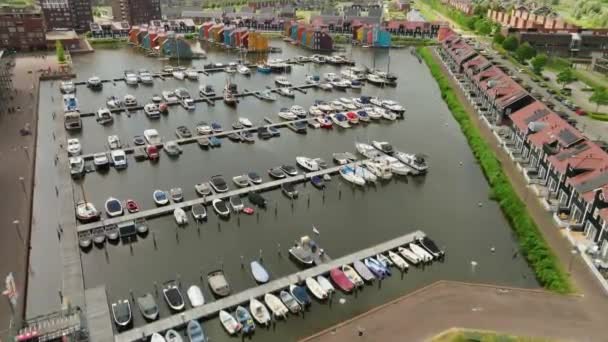 Podejście Holenderski Port Reitdiephaven Focus Pochylić Się Łodziach — Wideo stockowe