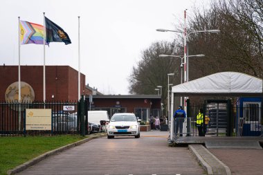 Ter Apel, the Netherlands - March 12, 2024: Entrance of Centraal Orgaan opvang asielzoekers (COA) Ter Apel, Reception Location Camp Dutch National Center for Asylum Seekers clipart